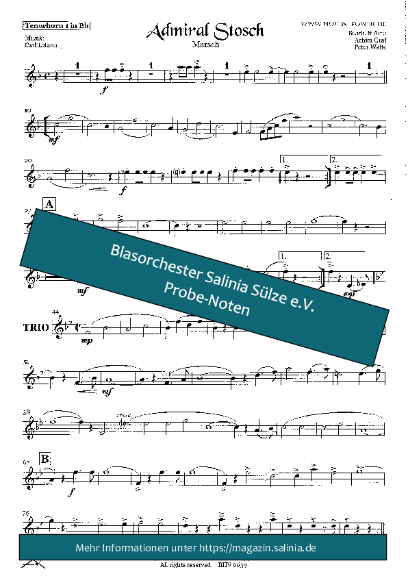Admiral-Stosch Marsch Tenorhorn, Bariton, Euphonium Blasorchesternoten Vorschau