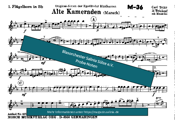 Alte Kameraden Tenorhorn, Bariton, Euphonium Blasorchesternoten Vorschau