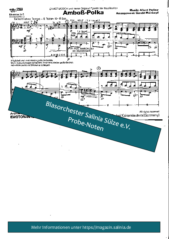 Amboss-Polka Partitur Blasorchesternoten Vorschau