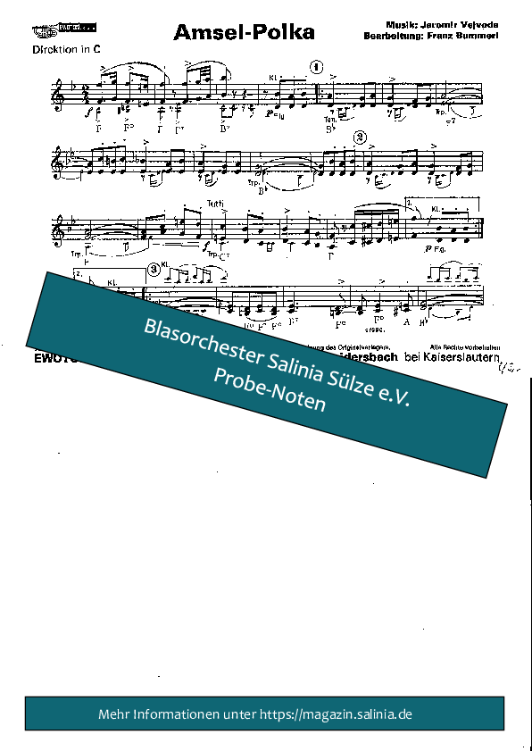Amsel-Polka Partitur Blasorchesternoten Vorschau