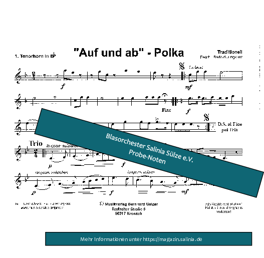 Auf und Ab Polka Tenorhorn, Bariton, Euphonium Blasorchesternoten Vorschau