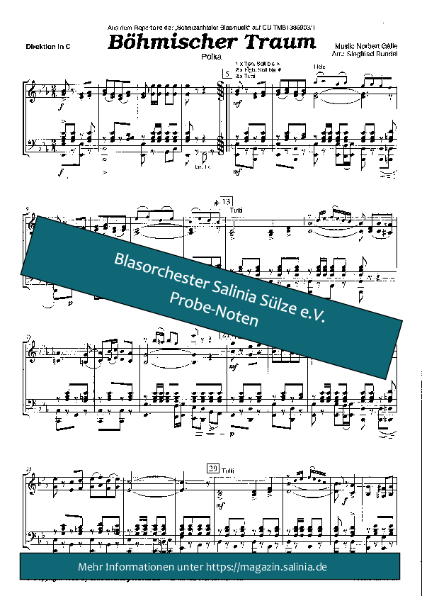Böhmischer Traum Partitur Blasorchesternoten Vorschau