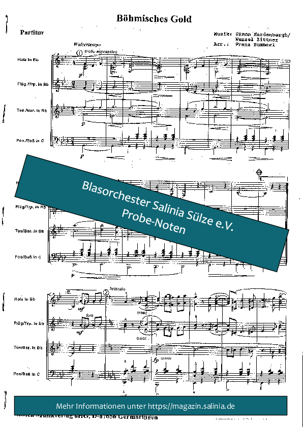 Böhmisches Gold Partitur Blasorchesternoten Vorschau