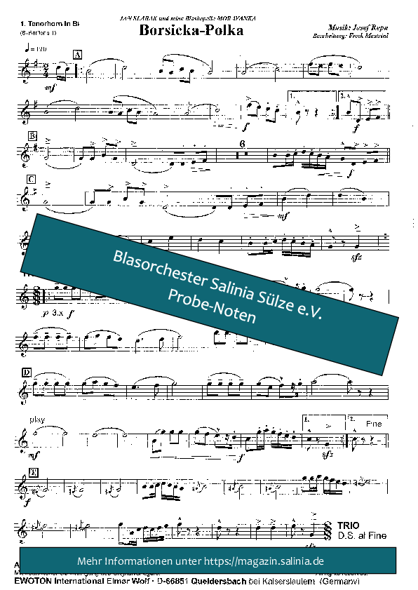 Borsicka Polka Tenorhorn, Bariton, Euphonium Blasorchesternoten Vorschau