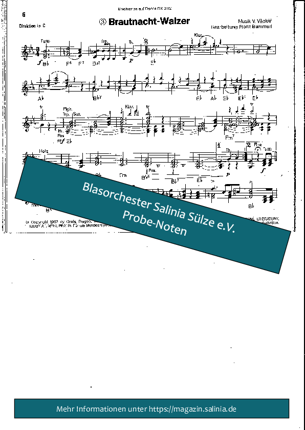 Brautnacht-Walzer Partitur Blasorchesternoten Vorschau