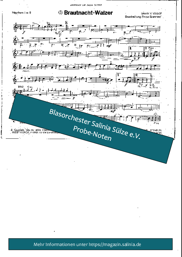 Brautnacht-Walzer Flügelhorn Blasorchesternoten Vorschau
