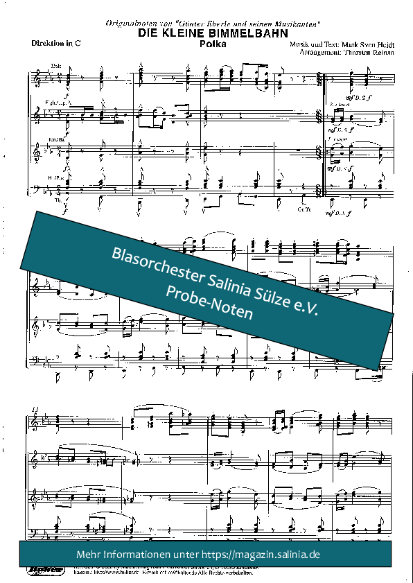 Die kleine Bimmelbahn Partitur Blasorchesternoten Vorschau