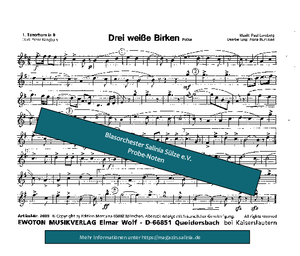 Drei weiße Birken Tenorhorn, Bariton, Euphonium Blasorchesternoten Vorschau