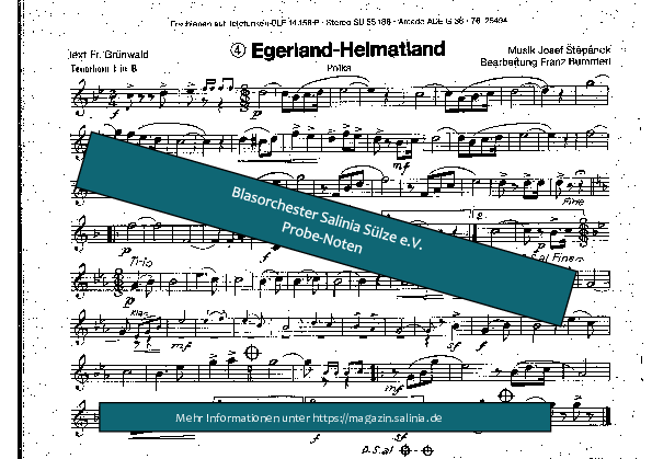 Egerland Heimatland Tenorhorn, Bariton, Euphonium Blasorchesternoten Vorschau