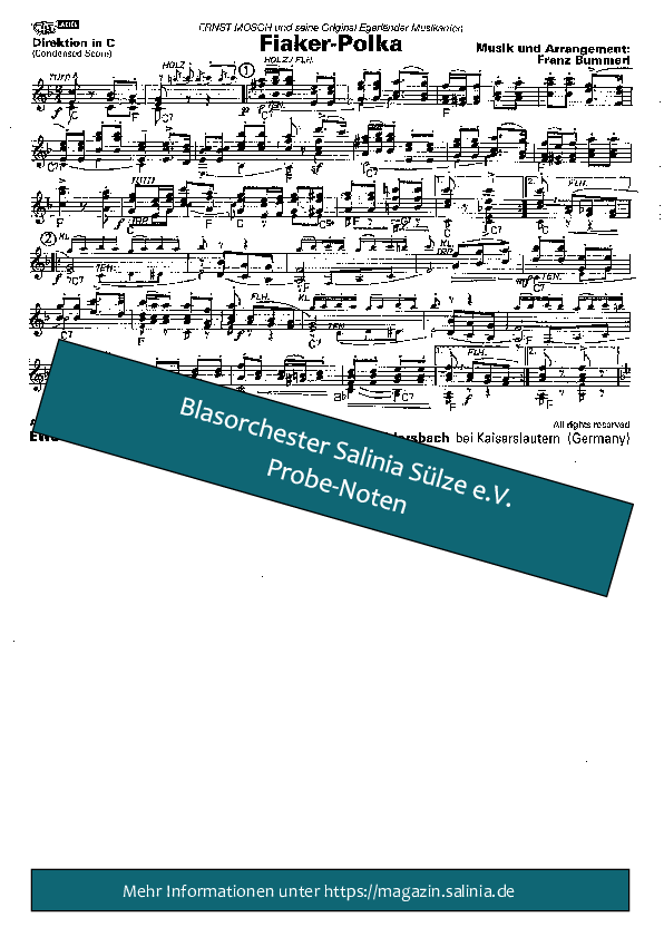 Fiaker-Polka Partitur Blasorchesternoten Vorschau