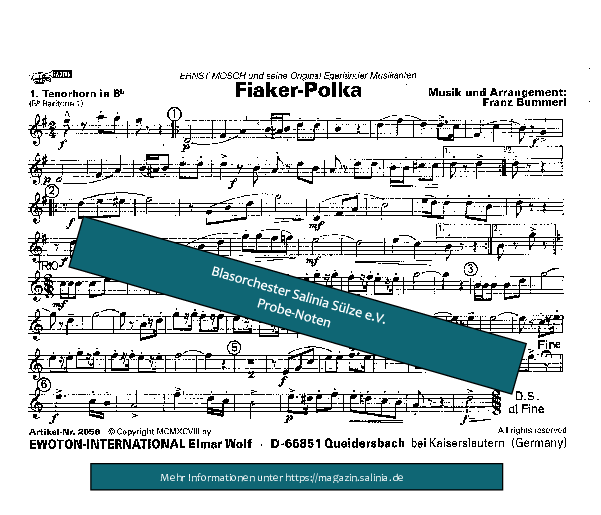 Fiaker-Polka Tenorhorn, Bariton, Euphonium Blasorchesternoten Vorschau