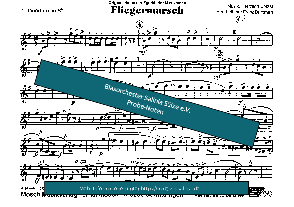 Fliegermarsch Tenorhorn, Bariton, Euphonium Blasorchesternoten Vorschau