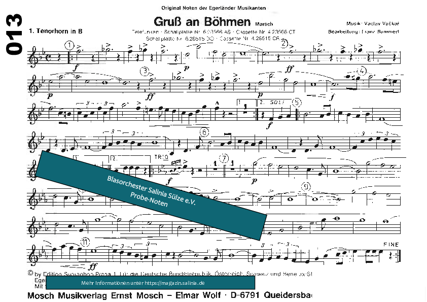 Gruß an Böhmen Tenorhorn, Bariton, Euphonium Blasorchesternoten Vorschau