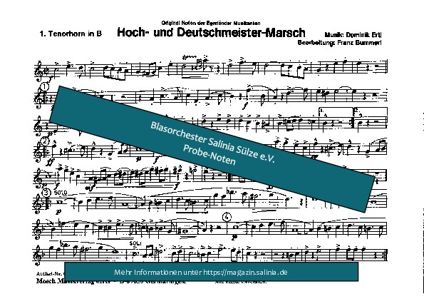 Hoch- und Deutschmeister-Marsch Tenorhorn, Bariton, Euphonium Blasorchesternoten Vorschau