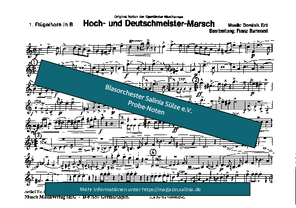 Hoch- und Deutschmeister-Marsch Flügelhorn Blasorchesternoten Vorschau