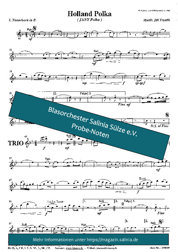 Holland Polka Tenorhorn, Bariton, Euphonium Blasorchesternoten Vorschau