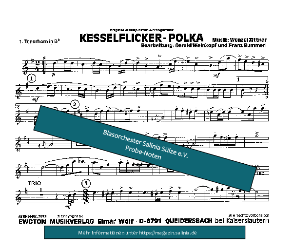Kesselflicker-Polka Tenorhorn, Bariton, Euphonium Blasorchesternoten Vorschau