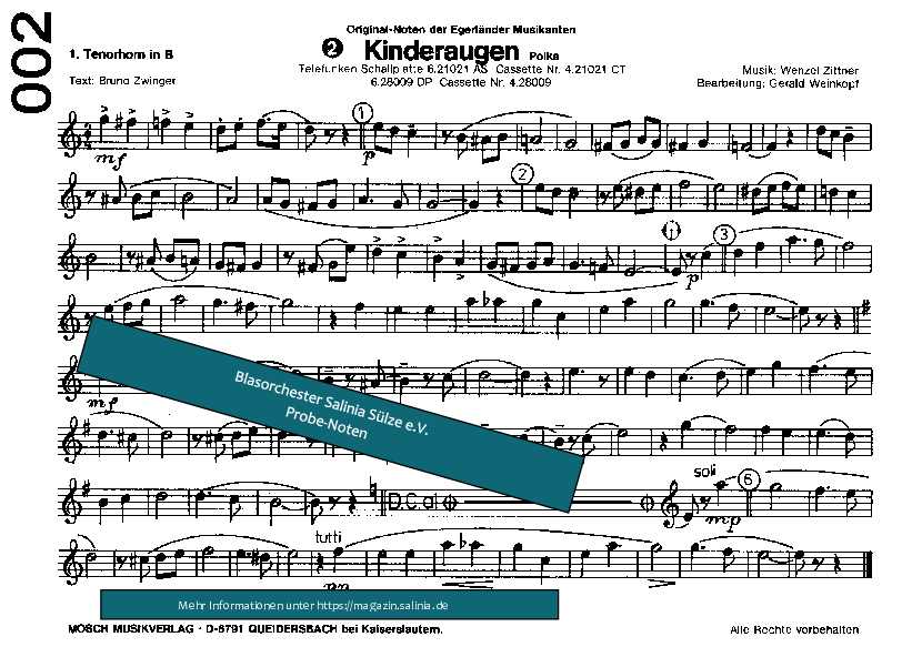 Kinderaugen Polka Tenorhorn, Bariton, Euphonium Blasorchesternoten Vorschau