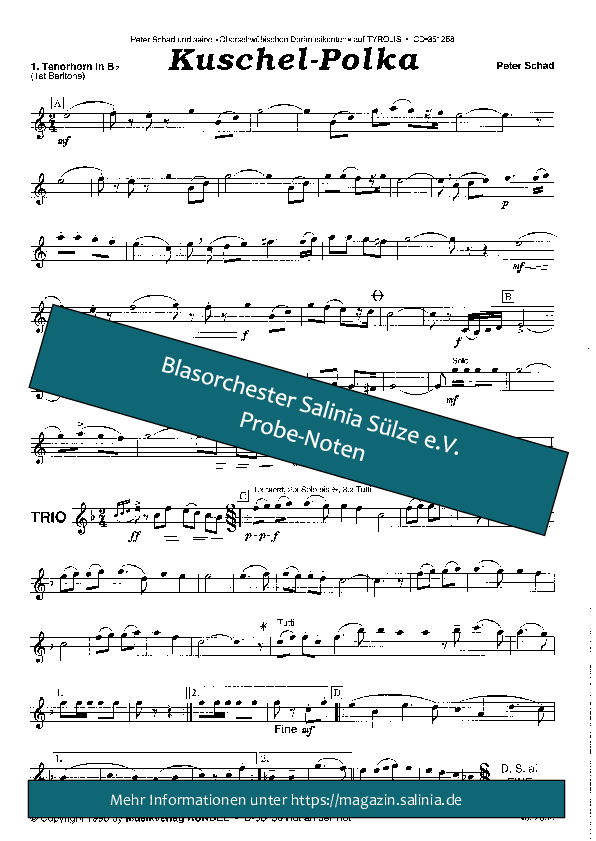 Kuschel-Polka Tenorhorn, Bariton, Euphonium Blasorchesternoten Vorschau
