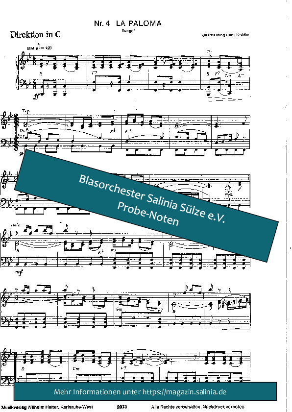 La Paloma Partitur Blasorchesternoten Vorschau