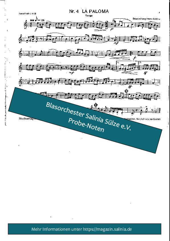 La Paloma Tenorhorn, Bariton, Euphonium Blasorchesternoten Vorschau