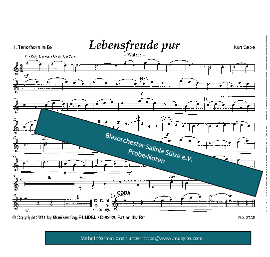 Lebensfreude pur Tenorhorn, Bariton, Euphonium Blasorchesternoten Vorschau