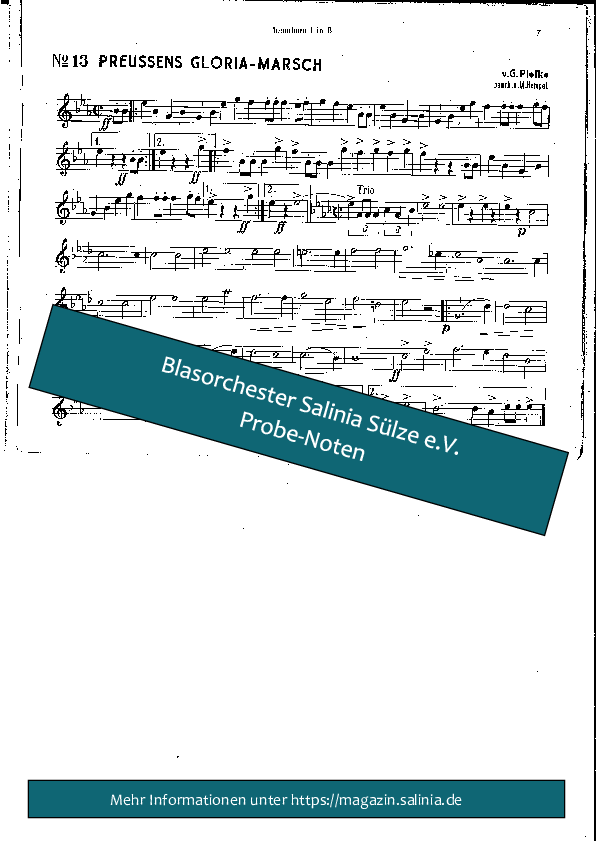 Preußens Gloria Tenorhorn, Bariton, Euphonium Blasorchesternoten Vorschau
