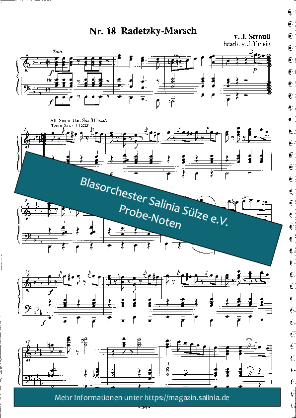 Radetzky-Marsch Partitur Blasorchesternoten Vorschau