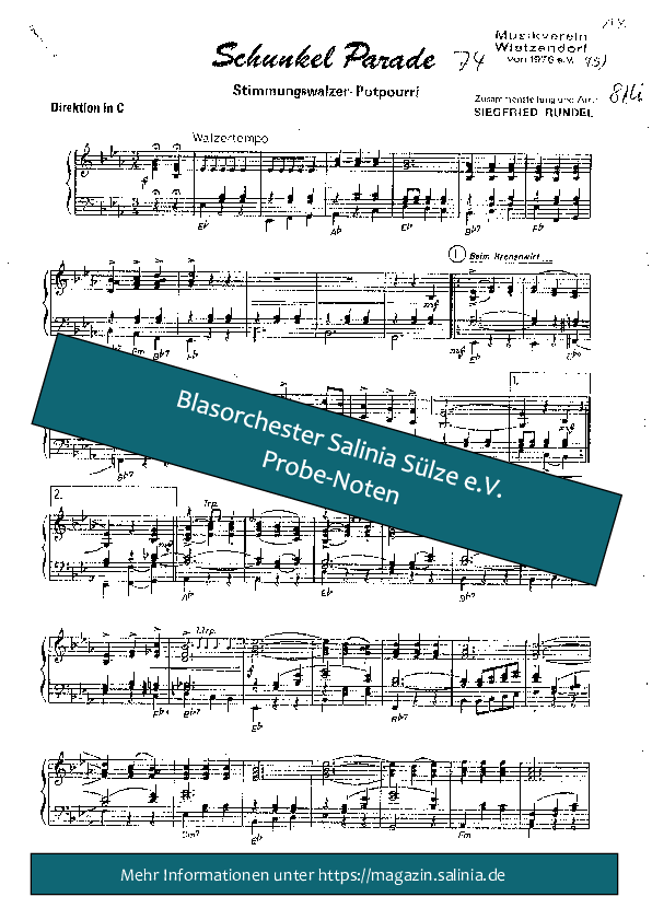 Schunkelparade Nr. 1 Partitur Blasorchesternoten Vorschau