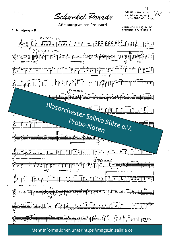 Schunkelparade Nr. 1 Tenorhorn, Bariton, Euphonium Blasorchesternoten Vorschau