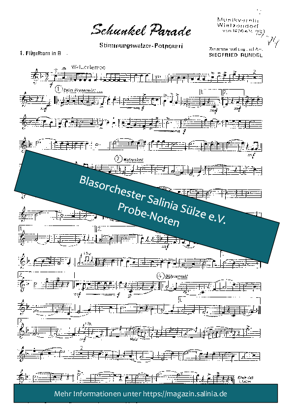 Schunkelparade Nr. 1 Flügelhorn Blasorchesternoten Vorschau