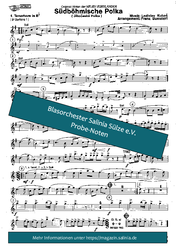 Südböhmische Polka Tenorhorn, Bariton, Euphonium Blasorchesternoten Vorschau
