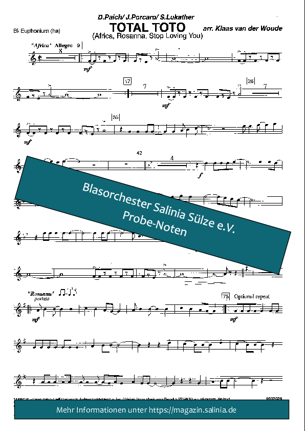 Total Toto Tenorhorn, Bariton, Euphonium Blasorchesternoten Vorschau