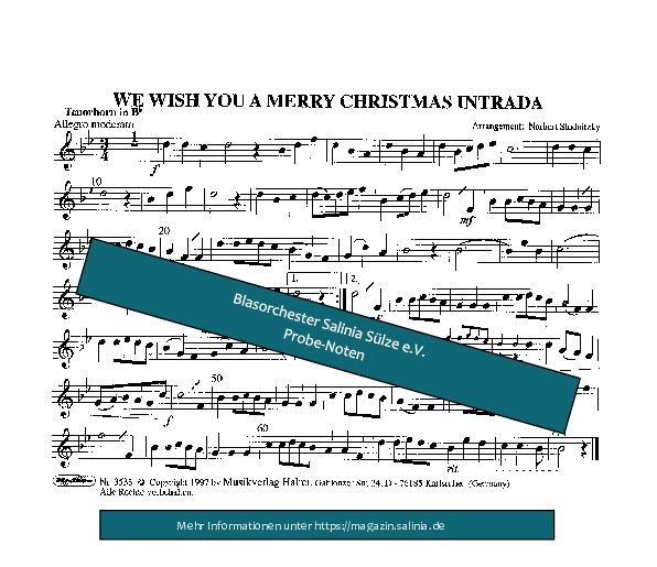 We wish you a Merry Christmas Tenorhorn, Bariton, Euphonium Blasorchesternoten Vorschau